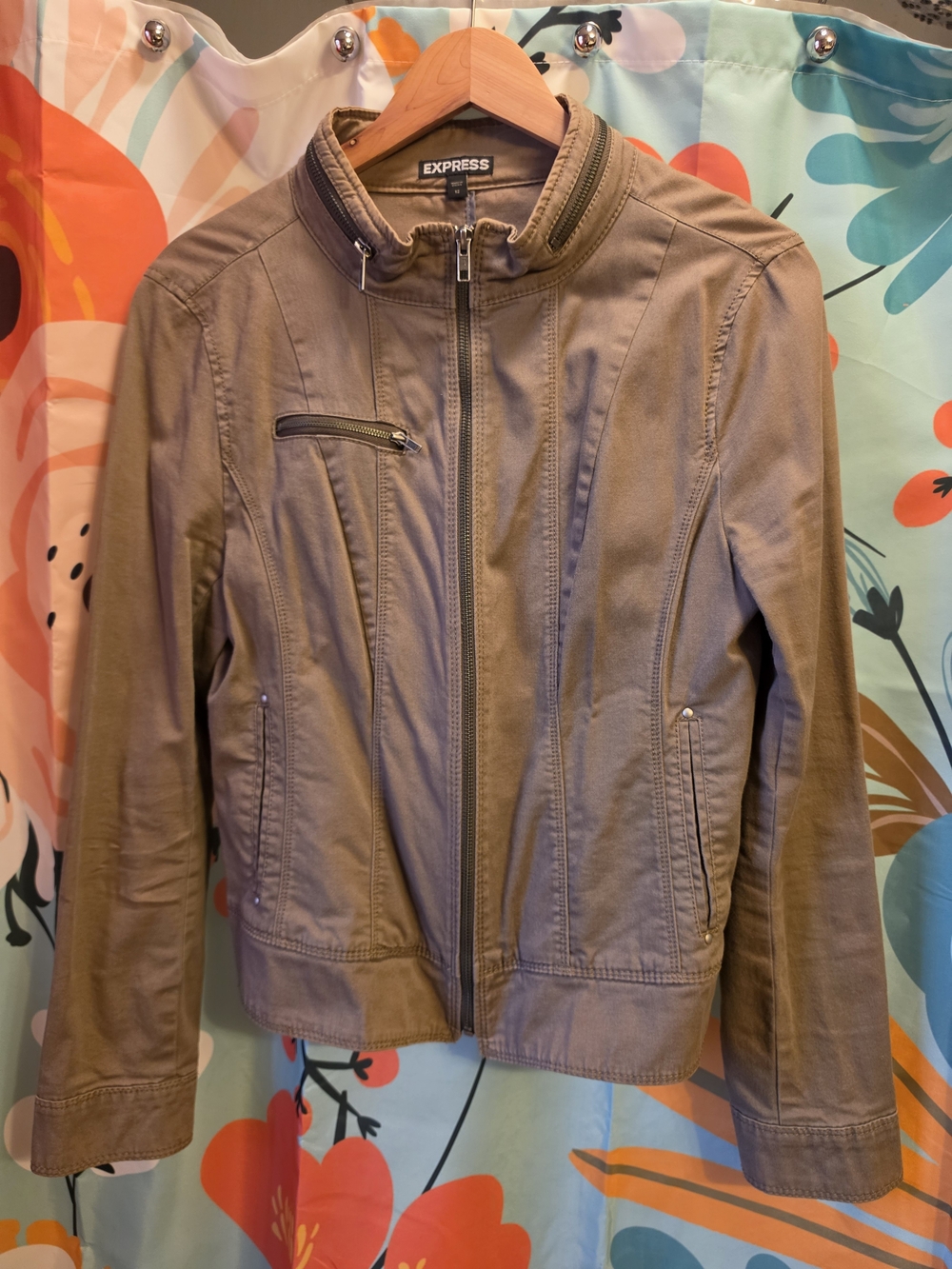 Express Women's Taupe-Brown Zip Front Moto Jacket